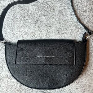 French Connection Black Half Moon Shoulder Bag Crossbody Faux Leather